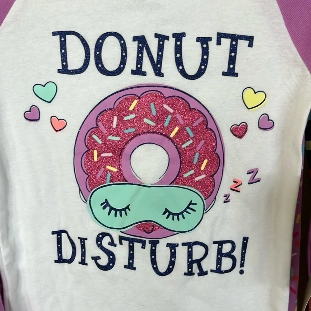 Brand New 2 Pack Pajama Set Donut Stripes Hearts Long Sleeve Top Pants Sleepwear